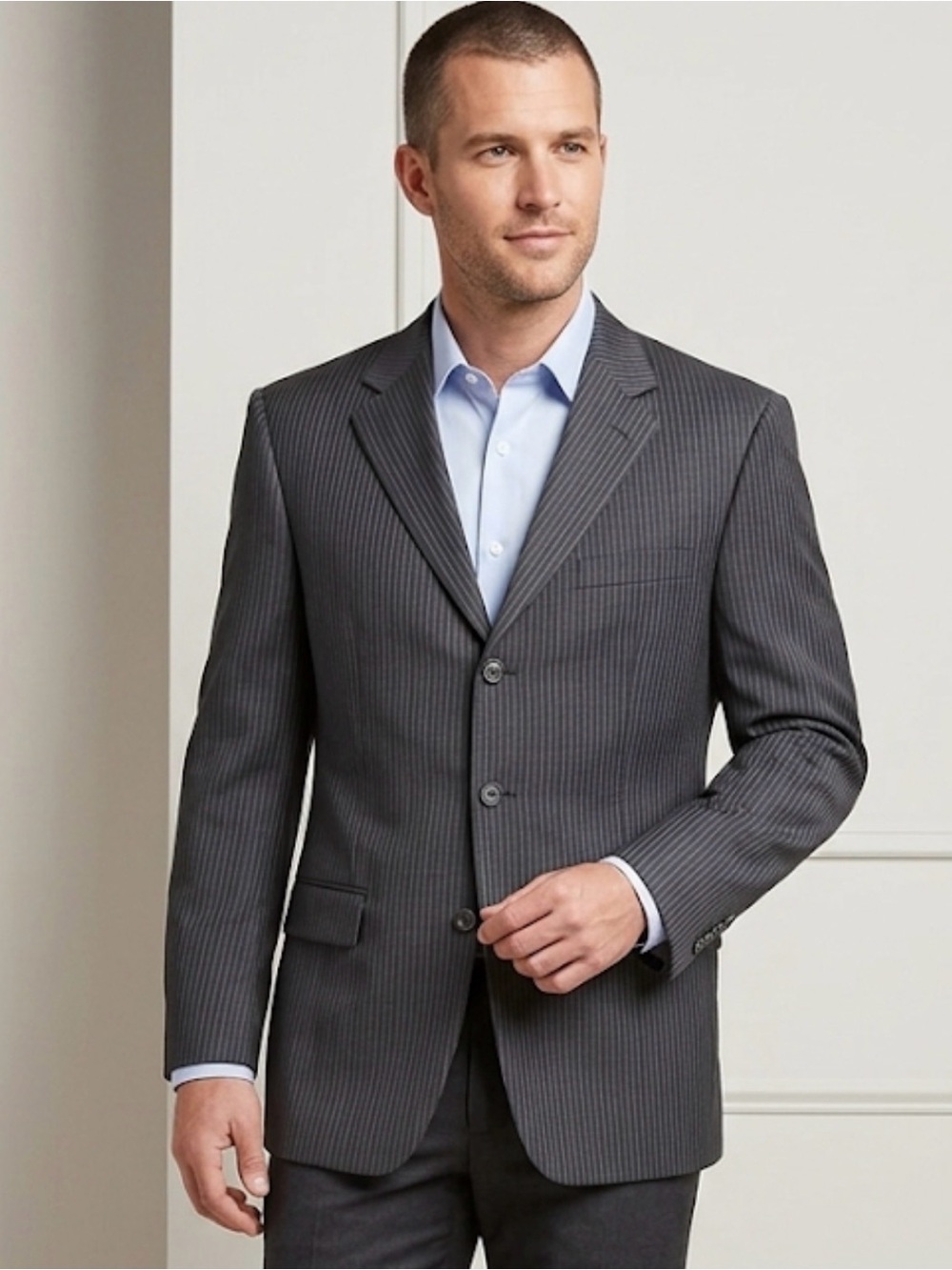 Wilke-Rodriguez Men’s 40R Black Pinstripe Wool Sport Coat Suit Jacket Blazer 40